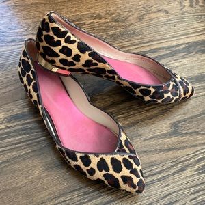 Tory Burch Nicki Leopard Calf Hair Point Toe Flat Gold Heel | Size 6.5